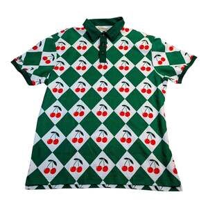 Bogey Boys Polo Shirt Mens XL Green White Cherry Argyle Diamond Short Sleeve